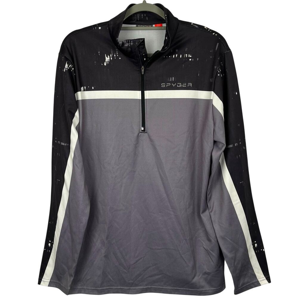 Spyder Mens Pullover 1/4 Zip Size Large Gray Black Lightweight Long Sleeve - Picture 9 of 9